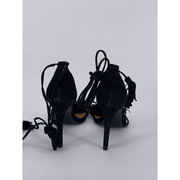 STEVE MADDEN Women's Black Leather Sassey Fringe Gladiator Stiletto Heels SZ 6.5 - Picture 5 of 10